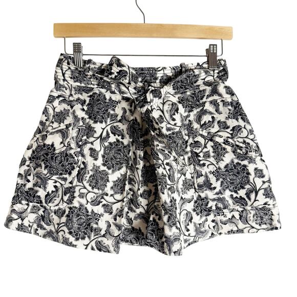Zimmerman Linen Black White Floral Print Tie Waist A-Line Mini Skirt Size 4 - Picture 1 of 15